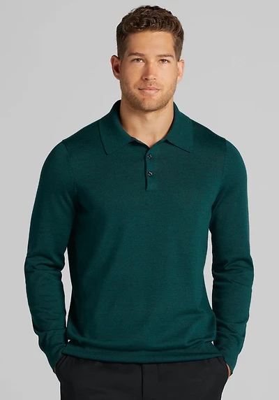 Men's Traveler Collection Tailored Fit Merino Polo Sweater at Jos. A. Bank, Dark Green