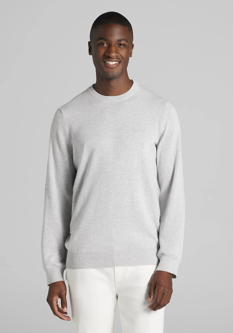 Men's Jos. A. Bank Tailored Fit Heathered Pima Cotton Crew Neck Sweater at Jos. A. Bank, Light Grey