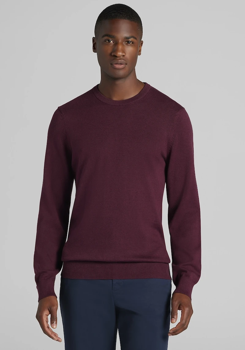 Men's Big & Tall Jos. A. Bank Tailored Fit Heathered Crew Neck Sweater at Jos. A. Bank, Burgundy/Fig