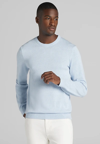 Men's Big & Tall Jos. A. Bank Tailored Fit Heathered Crew Neck Sweater at Jos. A. Bank, Light Blue