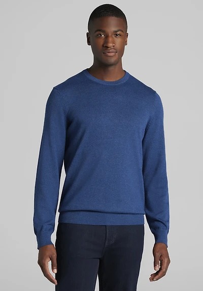 Men's Big & Tall Jos. A. Bank Tailored Fit Heathered Crew Neck Sweater at Jos. A. Bank, Blue/Set Sail