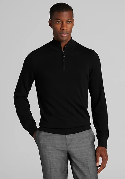 Men's Jos. A. Bank Tailored Fit Pima Cotton 1/4 Zip Sweater at Jos. A. Bank, Black
