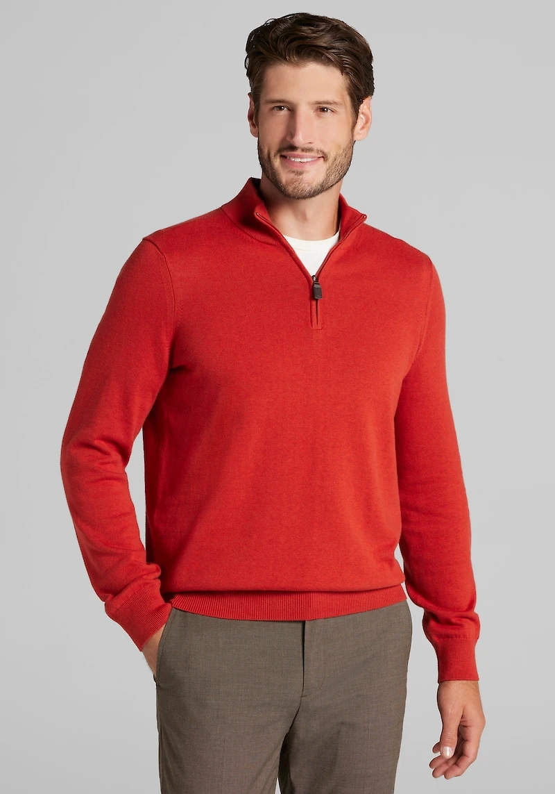 Men's Jos. A. Bank Tailored Fit Pima Cotton 1/4 Zip Sweater at Jos. A. Bank, Orange/Rust