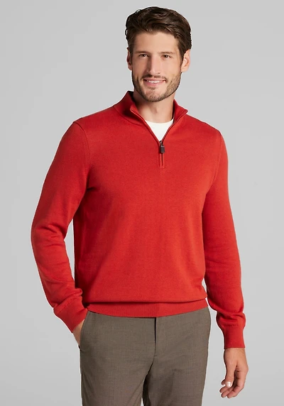 Men's Jos. A. Bank Tailored Fit Pima Cotton 1/4 Zip Sweater at Jos. A. Bank, Orange/Rust