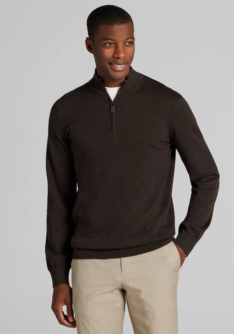 Men's Jos. A. Bank Tailored Fit Pima Cotton 1/4 Zip Sweater at Jos. A. Bank, Brown
