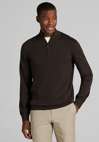 Men's Jos. A. Bank Tailored Fit Pima Cotton 1/4 Zip Sweater at Jos. A. Bank, Brown