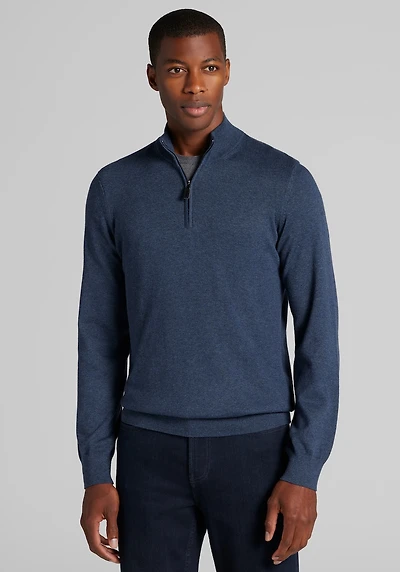 Men's Jos. A. Bank Tailored Fit Pima Cotton 1/4 Zip Sweater at Jos. A. Bank, Blue/Navy Blazer
