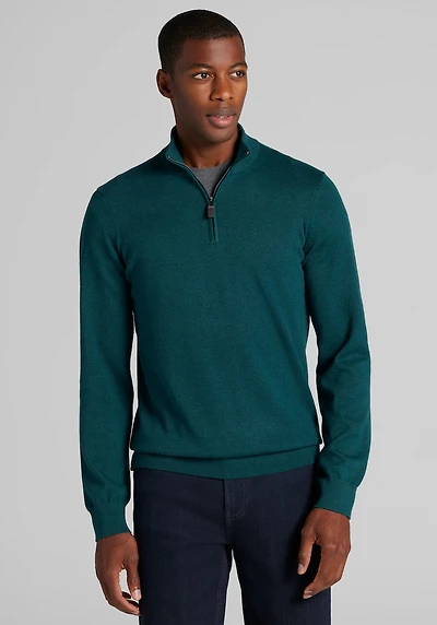 Men's Jos. A. Bank Tailored Fit Pima Cotton 1/4 Zip Sweater at Jos. A. Bank, Green/Ponderosa Pine