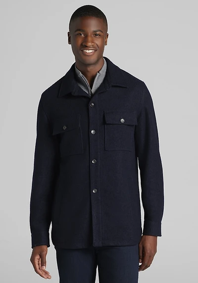 Men's Jos. A. Bank Tailored Fit Boucle Knit Shirt Jacket at Jos. A. Bank, Blue/Navy
