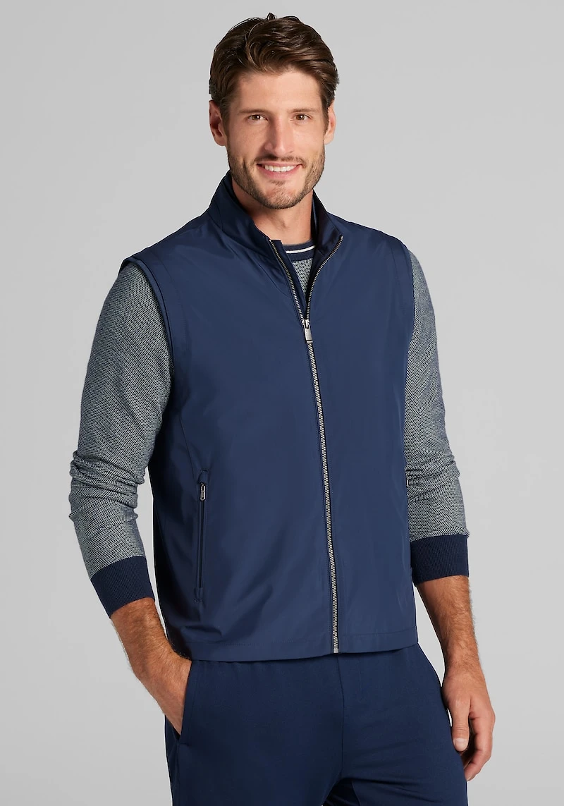 Men's Traveler® Collection Tailored Fit Tech Golf Vest at Jos. A. Bank, Blue/Navy