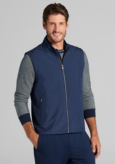 Men's Traveler® Collection Tailored Fit Tech Golf Vest at Jos. A. Bank, Blue/Navy