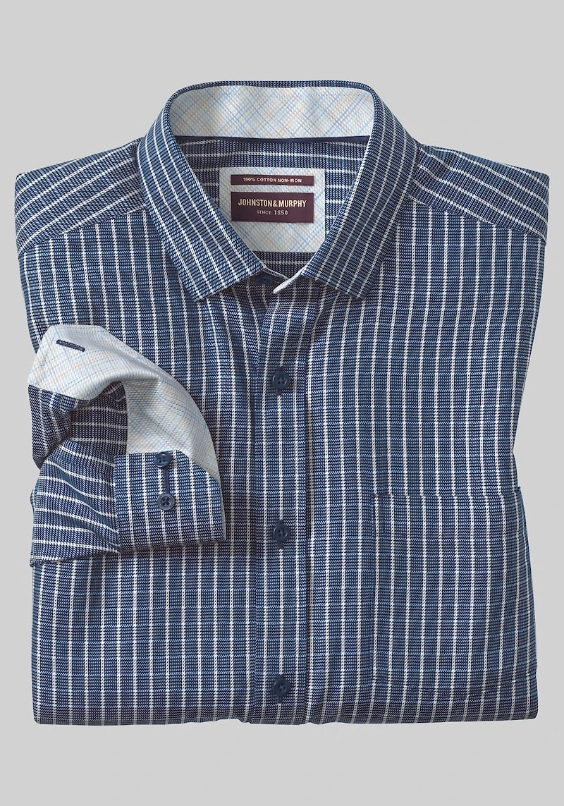 Men's Johnston & Murphy Tailored Fit Non-Iron Cotton Casual Shirt at Jos. A. Bank, Blue/Navy