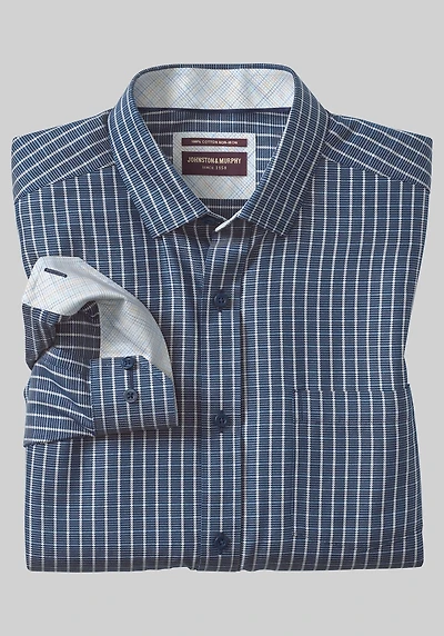 Men's Johnston & Murphy Tailored Fit Non-Iron Cotton Casual Shirt at Jos. A. Bank, Blue/Navy
