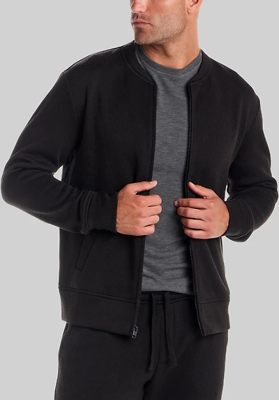 Men's Vintage & Black Traditional Fit Ribbed Bomber Jacket at Jos. A. Bank, Black