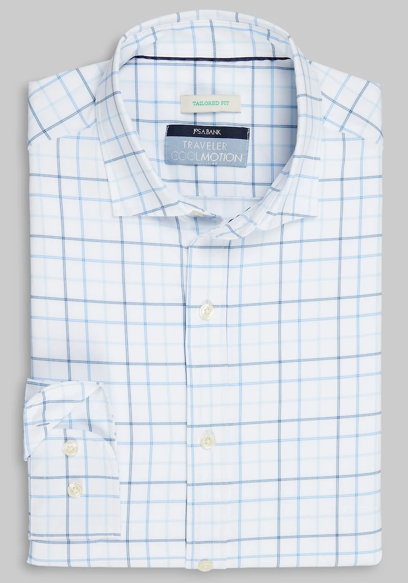 Men's Traveler Collection Tailored Fit Large Plaid 4-Way Stretch Casual Shirt at Jos. A. Bank, Light Blue