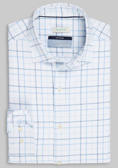 Men's Traveler Collection Tailored Fit Large Plaid 4-Way Stretch Casual Shirt at Jos. A. Bank, Light Blue
