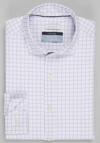 Men's Big & Tall Traveler® Collection Tailored Fit Small Check 4-Way Stretch Casual Shirt at Jos. A. Bank, Cream/White