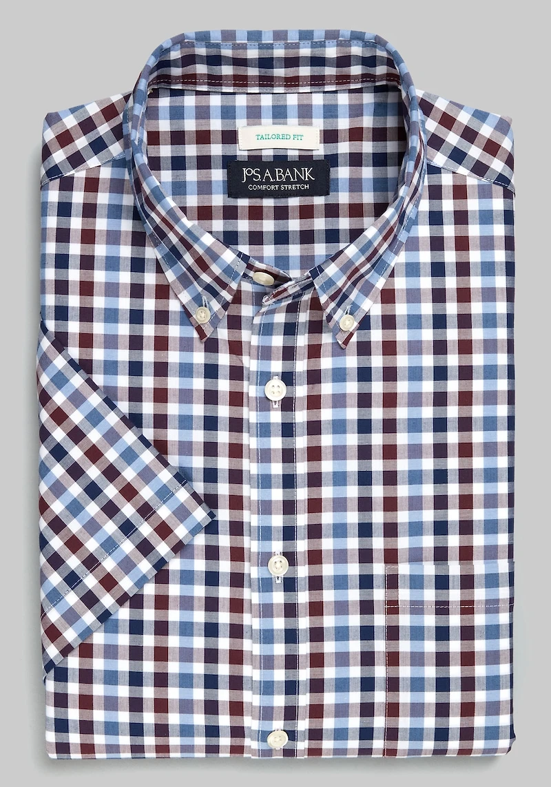 Men's Jos. A. Bank Tailored Fit Large Multi Gingham Short Sleeve Casual Shirt at Jos. A. Bank, Blue