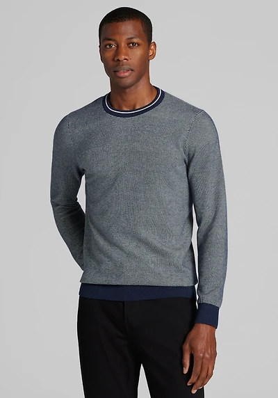 Men's Jos. A. Bank Tailored Fit Honeycomb Crew Neck Sweater at Jos. A. Bank, Blue/Navy Blazer