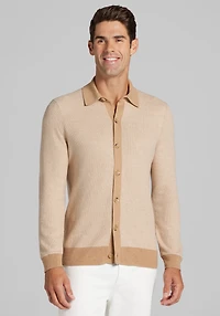 Men's Jos. A. Bank Tailored Fit Shirt Front Jacquard Sweater at Jos. A. Bank, Cartouche Heather/Tan