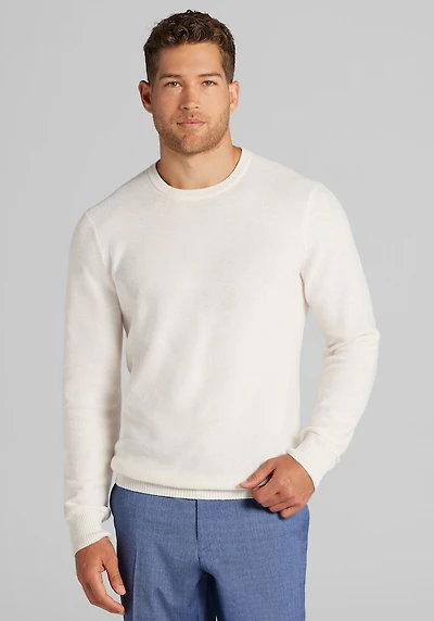 Men's Jos. A. Bank Tailored Fit Honeycomb Crew Neck Sweater at Jos. A. Bank, Antique White/Cream/White