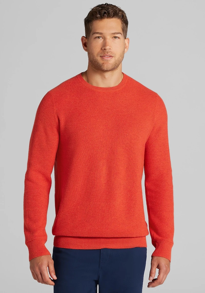 Men's Jos. A. Bank Tailored Fit Honeycomb Crew Neck Sweater at Jos. A. Bank, Orange/Rooibos Tea