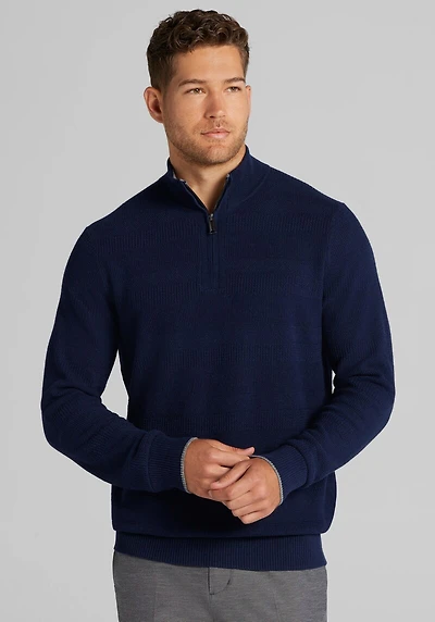 Men's Jos. A. Bank Tailored Fit Textured Stripe 1/4 Zip Sweater at Jos. A. Bank, Blue/Navy Blazer
