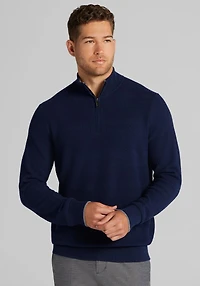 Men's Jos. A. Bank Tailored Fit Textured Stripe 1/4 Zip Sweater at Jos. A. Bank, Blue/Navy Blazer