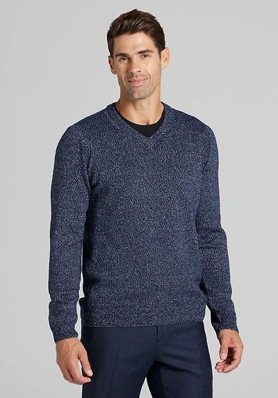 Men's Jos. A. Bank Tailored Fit Jaspe V-Neck Sweater at Jos. A. Bank, Blue/Navy Blazer