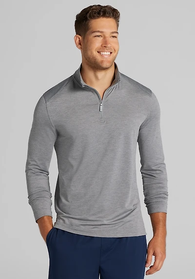 Men's Traveler Collection Tailored Fit Performance Space-Dyed 1/4 Zip Pullover at Jos. A. Bank, Light Grey