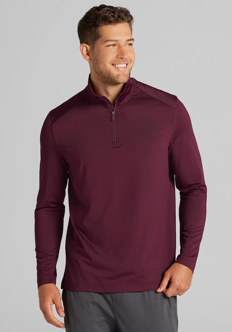 Men's Traveler Collection Tailored Fit Performance Space-Dyed 1/4 Zip Pullover at Jos. A. Bank, Burgundy/Fig