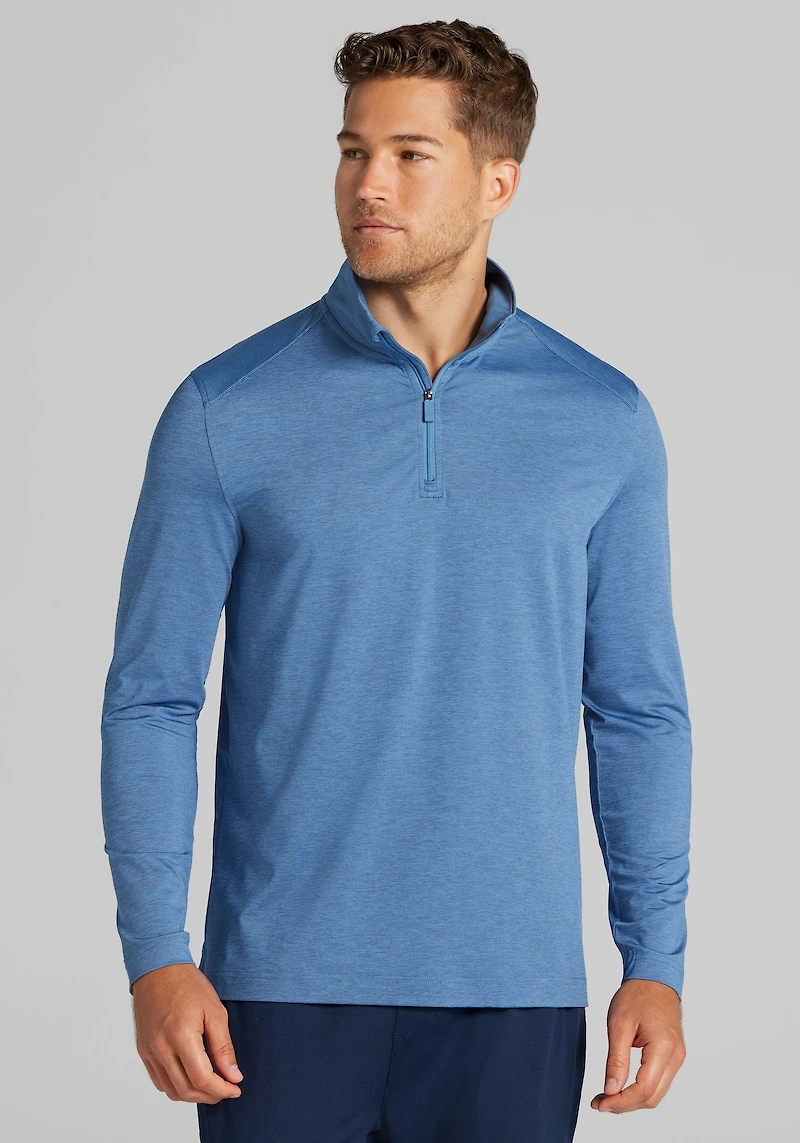 Men's Traveler Collection Tailored Fit Performance Space-Dyed 1/4 Zip Pullover at Jos. A. Bank, Blue Horizon