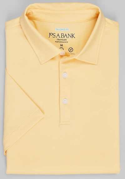 Men's Traveler® Collection Tailored Fit Performance Polo at Jos. A. Bank, Golden Haze/Yellow