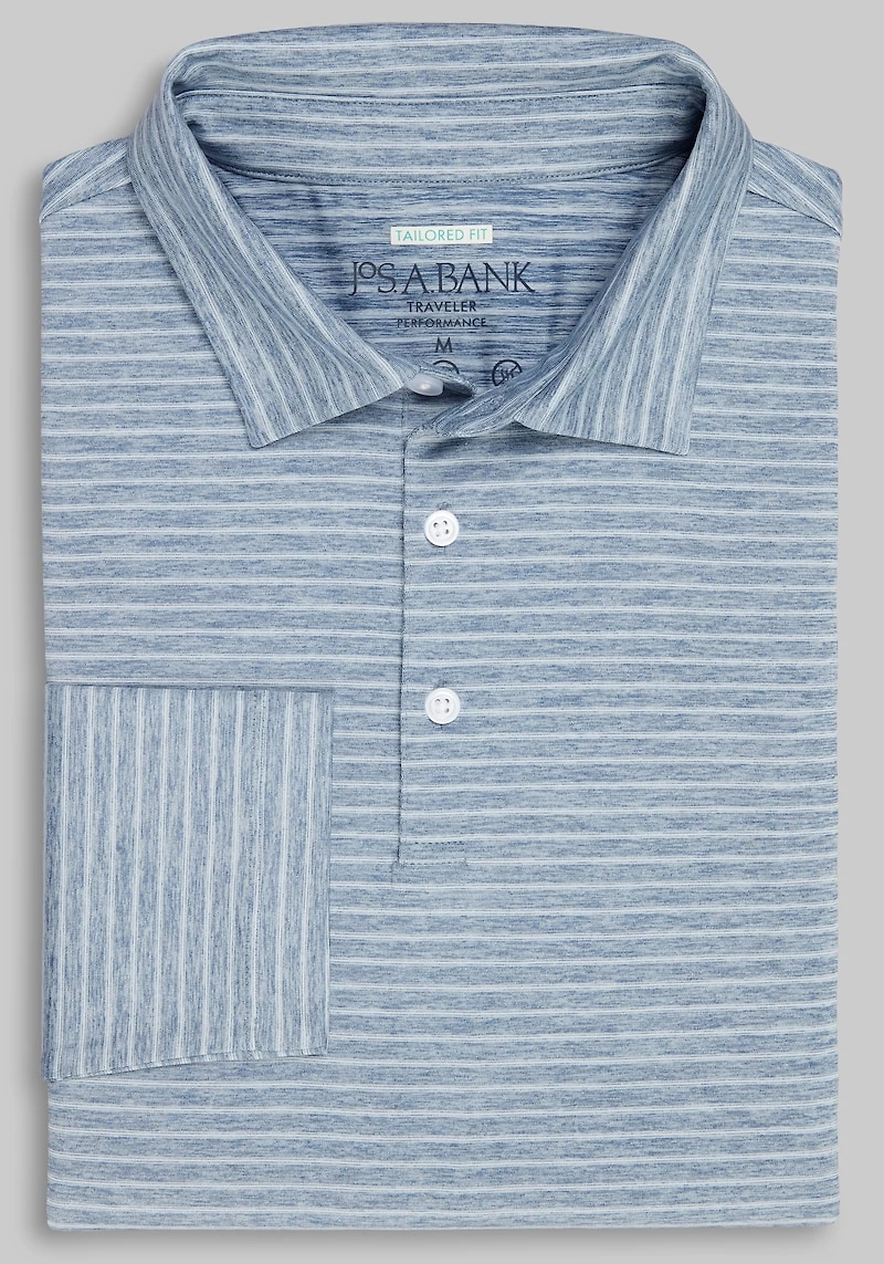 Men's Traveler Collection Tailored Fit Performance Striped Polo at Jos. A. Bank, Blue Horizon