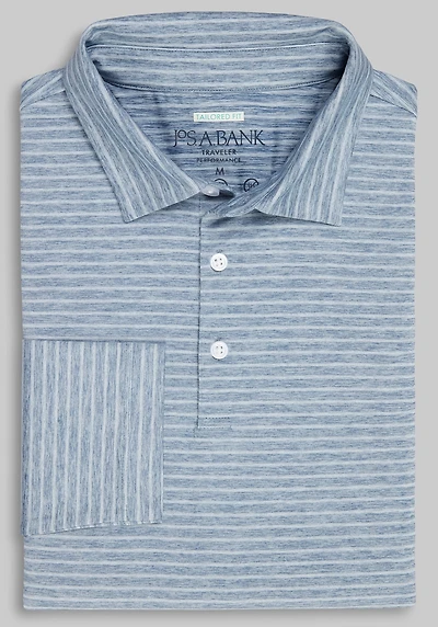 Men's Traveler Collection Tailored Fit Performance Striped Polo at Jos. A. Bank, Blue Horizon