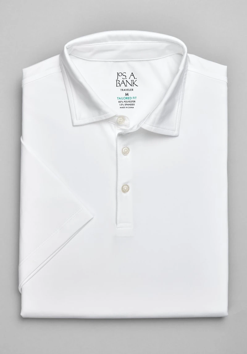 Men's Traveler Performance Tailored Fit Polo at Jos. A. Bank, Bright White/Cream/White