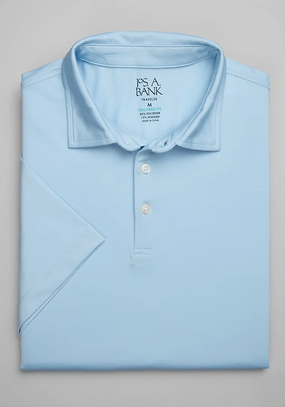 Men's Big & Tall Traveler® Collection Tailored Fit Solid Performance Polo at Jos. A. Bank, Light Blue