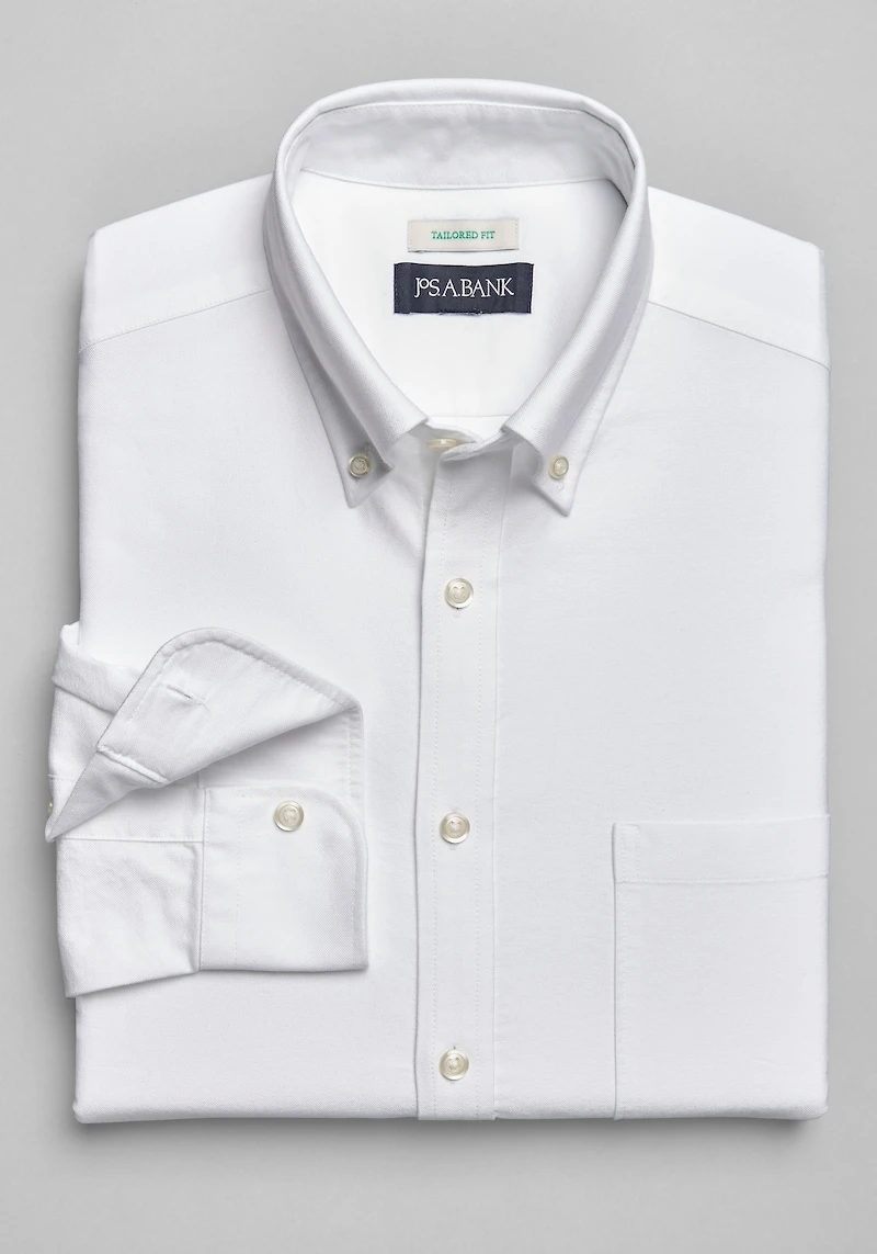 Men's Jos. A. Bank Tailored Fit Button-Down Collar Oxford Casual Shirt at Jos. A. Bank, Cream/White
