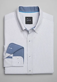 Men's Traveler Performance Tailored Fit 4 Way Stretch Long Sleeve Casual Shirt at Jos. A. Bank, Cream/Navy/White
