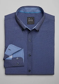 Men's Traveler Performance Tailored Fit 4 Way Stretch Long Sleeve Casual Shirt at Jos. A. Bank, Blue/Navy/White