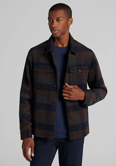 Men's Jos. A. Bank Tailored Fit Plaid Shirt Jacket at Jos. A. Bank, Brown Multi