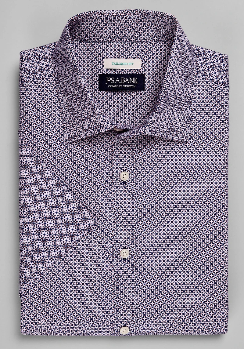 Men's Jos. A. Bank Tailored Fit Cross Medallion Short Sleeve Casual Shirt at Jos. A. Bank, Blue/Navy,