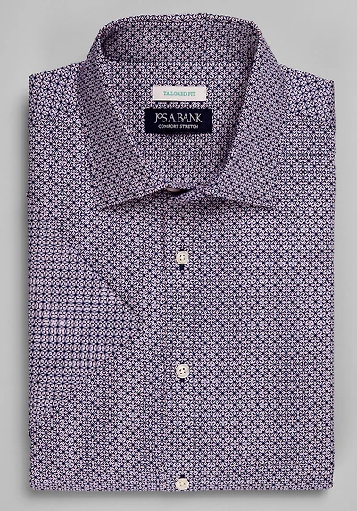 Men's Jos. A. Bank Tailored Fit Cross Medallion Short Sleeve Casual Shirt at Jos. A. Bank, Blue/Navy,