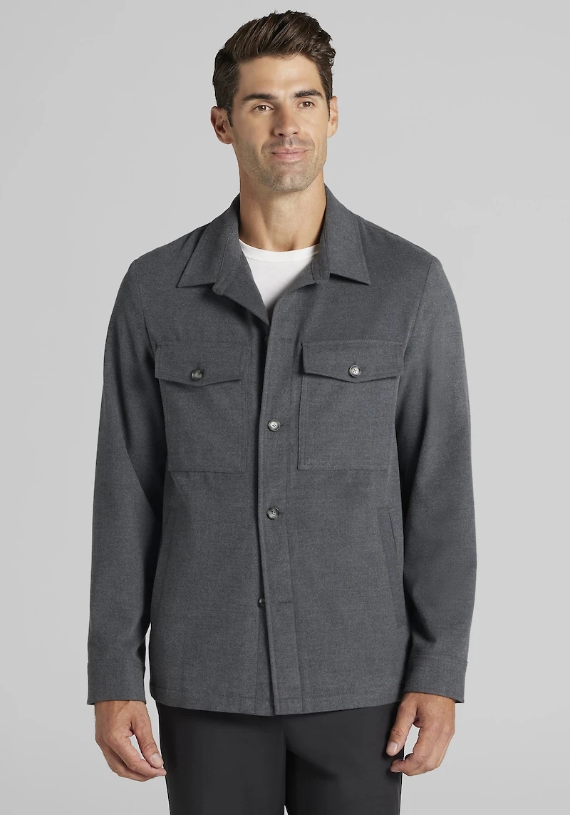 Men's Jos. A. Bank Tailored Fit Tech Flannel Moleskin Shirt Jacket at Jos. A. Bank, Charcoal/Grey