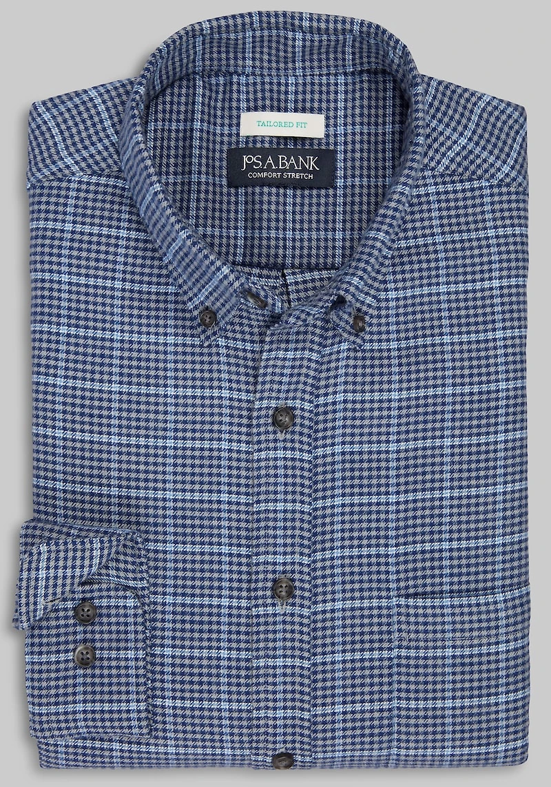 Men's Jos. A. Bank Tailored Fit Overcheck Gingham Flannel Casual Shirt at Jos. A. Bank, Grey