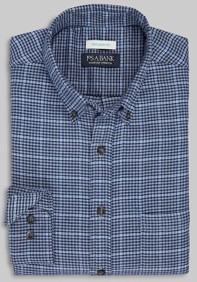 Men's Jos. A. Bank Tailored Fit Overcheck Gingham Flannel Casual Shirt at Jos. A. Bank, Grey