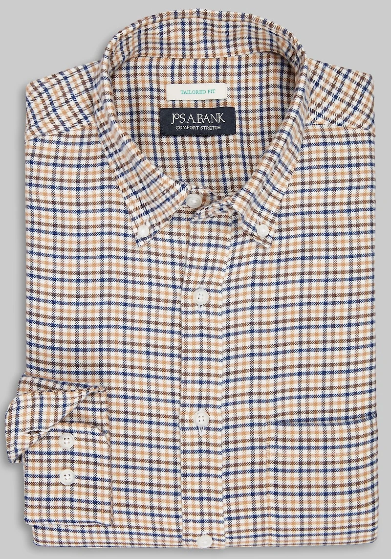 Men's Jos. A. Bank Tailored Fit Tweed Plaid Flannel Casual Shirt at Jos. A. Bank, Camel/Tan