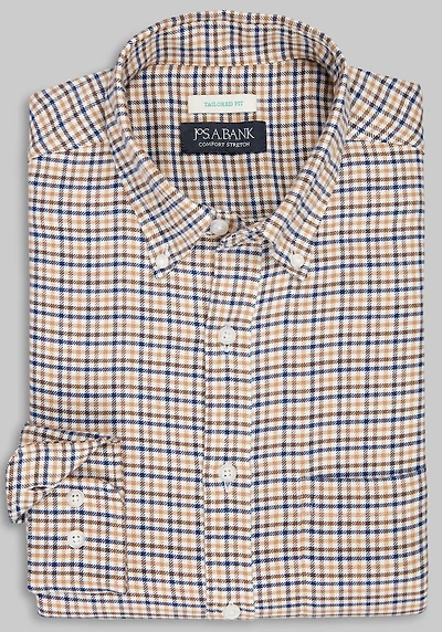 Men's Jos. A. Bank Tailored Fit Tweed Plaid Flannel Casual Shirt at Jos. A. Bank, Camel/Tan