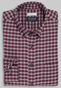 Men's Jos. A Bank Tailored Fit Check Button-Down Collar Flannel Casual Shirt at Jos. A. Bank, Burgundy
