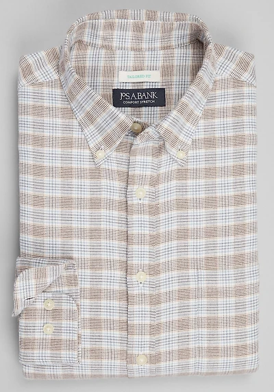 Men's Jos. A Bank Tailored Fit Medium Check Button-Down Collar Flannel Casual Shirt at Jos. A. Bank, Camel/Tan